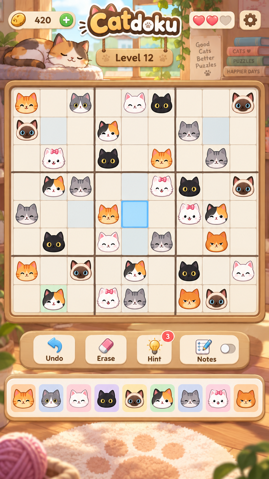 Supplied Catdoku image labelled Level 12: a selected empty cell.