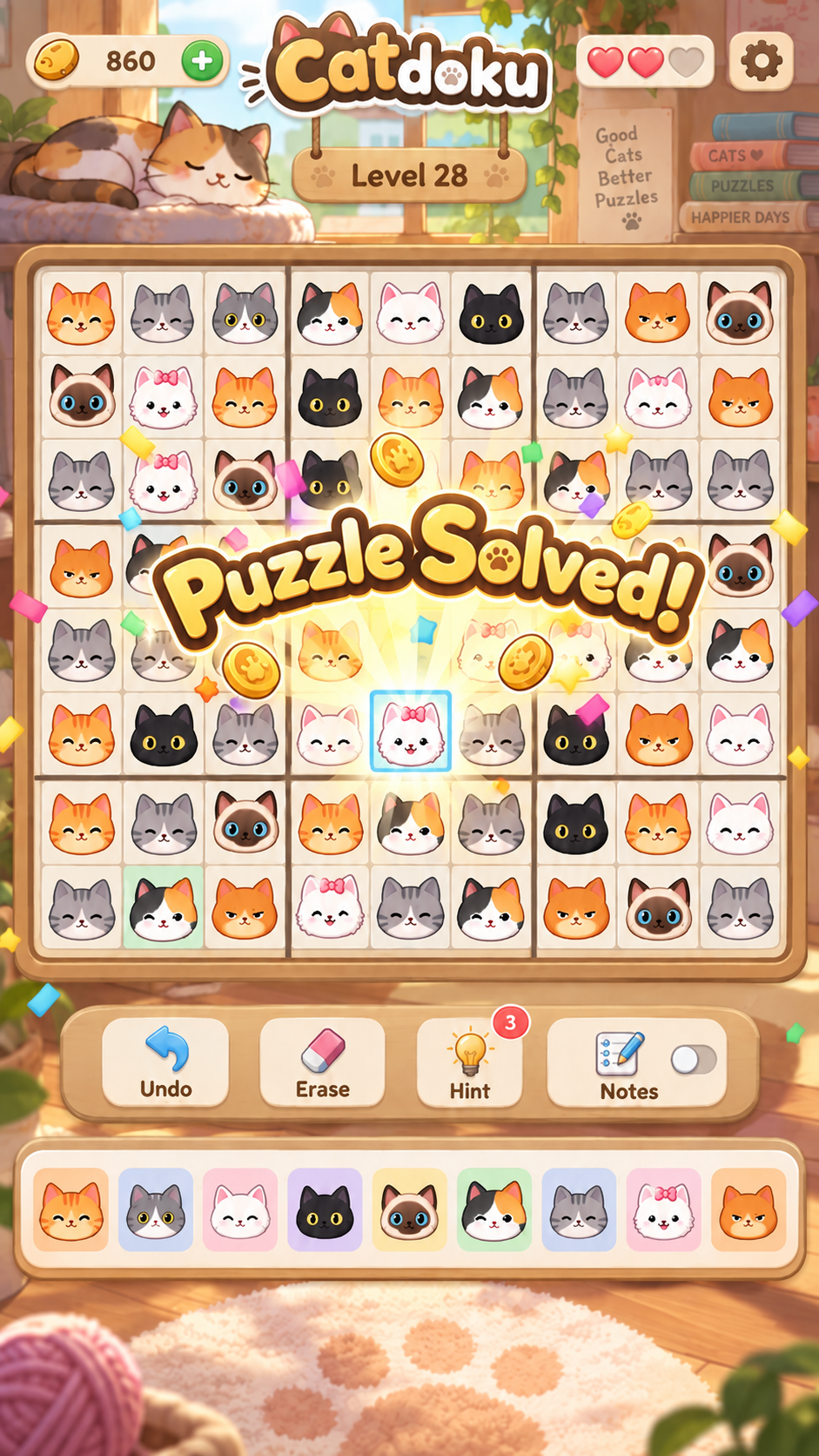 Supplied image labelled Level 28: a Puzzle Solved message.